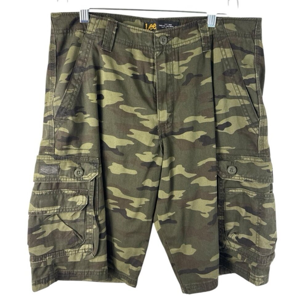 Lee Men's 32 100% Cotton Camo Cargo Shorts Green NWT Inseam‎ 11.5"